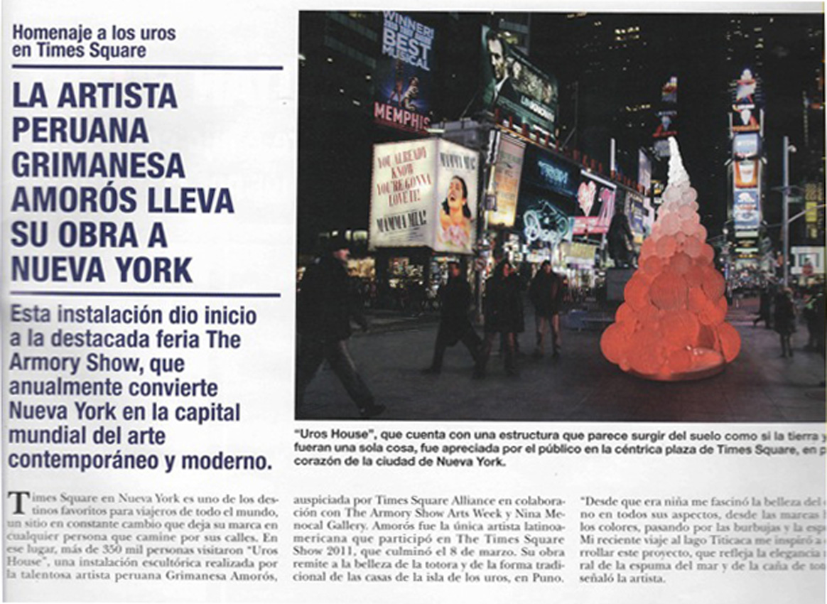 iHola Peru news report of Grimanesa Amoros Uros House at Times Square
