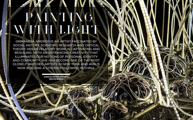 Quintessentially Asia Winter article of Grimanesa Amoros Golden Connection light installation at Art Basel HK